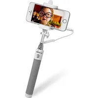 MediaRange Universal Selfie-Stick für Smartphones, mit Kabel, weiß/grau