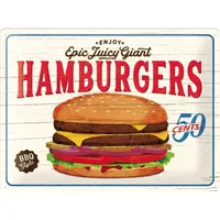 Nostalgic-Art Blechschild Hamburgers – Geschenk-Idee fürUSA-&Diner-Fans,ausMetall,Vintage-DesignzurDekoration,30x40cm