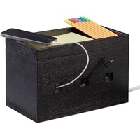 Relaxdays Kabelbox Bambus, Steckdosenleiste & Kabel verstecken, Kabelmanagement Schreibtisch,