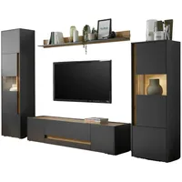 Furn.design Wohnwand "Center" in grau und Wotan Eiche 4-teilig