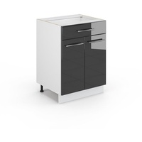 Vicco Küchenunterschrank Fame-Line, Anthrazit Hochglanz/Weiß 60 cm mit Schublade,