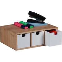 Relaxdays Schubladenbox, Bambus & MDF, Mini Kommode 3 Schubladen,