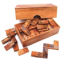 Rombol Domino Doppel 12 - edles Holzdomino mit Farbmulden