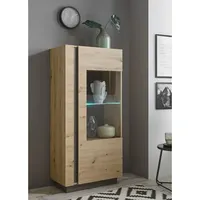 Lomadox Beleuchteter Vitrinenschrank Eiche Artisan graphit grau Standvitrine Vitrine