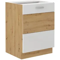Küchen-Preisbombe Unterschrank 60 cm Eiche Artisan + Weiß Hochglanz