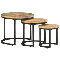 VidaXL Beistelltische 3 Stk. Raues Mangoholz