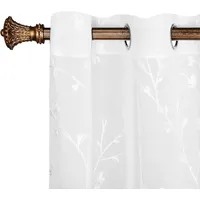 Woltu 2er Set Gardinen transparent Blumen Stickerei mit Ösen