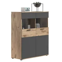 Newroom Vitrine Eiche Basalt Grau Vitrinenschrank Industrial Modern -