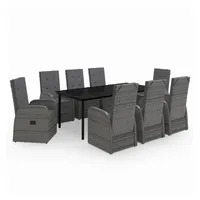 VidaXL 9-tlg. Garten-Essgruppe mit Auflagen Grau