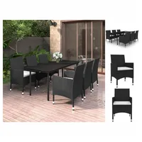 VidaXL 7-tlg. Garten-Essgruppe mit Auflagen Poly Rattan und Glas