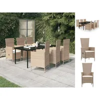 VidaXL 7-tlg. Garten-Essgruppe mit Auflagen Beige