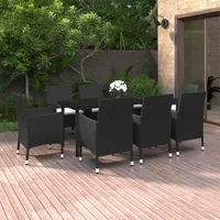 VidaXL 9-tlg. Garten-Essgruppe mit Kissen Poly Rattan und Glas