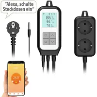 Revolt WLAN-Steckdosen-Thermostat für 2 Geräte, Sensor, App, Sprachsteuerung