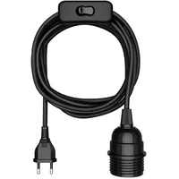 Ledscom.de Textilkabel LEKA, Stecker, Schalter, schwarz, 3m, Lampen-Fassung, 1