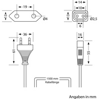 Ledscom.de Netzkabel von Eurostecker Typ C auf Stecksystem Spider,