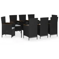 VidaXL 9-tlg. Garten-Essgruppe mit Kissen Schwarz