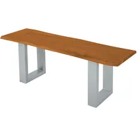 Loreno® Sitzbank Baumkante 120 cm Cognac massiv Akazie silber