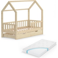 VitaliSpa Hausbett Wiki Natur 80x160cm Schublade Matratze