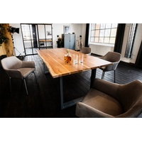 KAWOLA Esstisch LORE 180x90cm massiv mit Baumkante Fuß silber