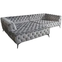 KAWOLA Sofa NARLA Ecksofa Chesterfield Stoff velvet silber