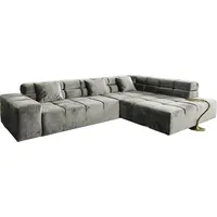 KAWOLA Sofa NEVADA Ecksofa Velvet silber Recamiere rechts mit
