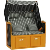 VidaXL Strandkorb mit Kissen Poly Rattan & Massivholz Schwarz