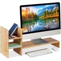 Relaxdays Monitorständer Bambus, Bildschirmerhöhung für Schreibtisch, HBT: 30 x
