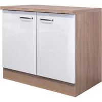 Flex-Well Spülenunterschrank Valero 100 cm Hochglanz Weiß-Sonoma Eiche