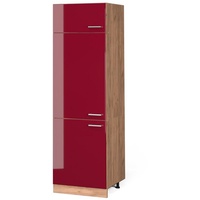 Vicco Kühlumbauschrank R-Line 60 cm Goldkraft Bordeaux Hochglanz/Goldkraft Eiche