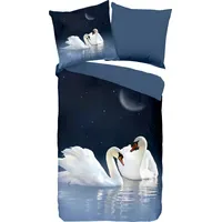 Muller Textiles Pure Renforcé Schwäne Blau 135 x 200