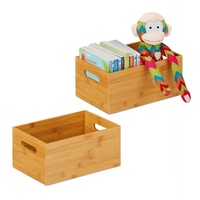 Relaxdays - 2 x Aufbewahrungskiste Bambus, stabil, offen, Ordnungsbox