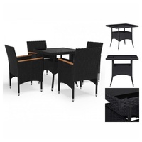 VidaXL 5-tlg. Garten-Essgruppe Schwarz Poly Rattan und Akazienholz