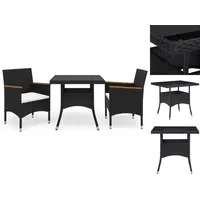 VidaXL 3-tlg. Garten-Essgruppe Schwarz Poly Rattan und Akazienholz