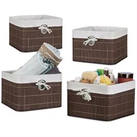Relaxdays Aufbewahrungskorb Bambus, Regalkorb abnehmbarer Stoffbezug, Aufbewahrungsbox mit Griff,