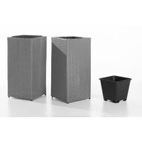 POWERTEC Garden Rattan Quader Pflanzkübel - Grau, 2er-Set