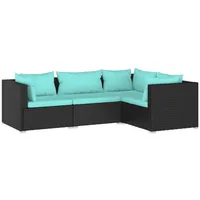 VidaXL 4-tlg. Garten-Lounge-Set mit Kissen Poly Rattan Schwarz