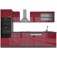 Vicco Küchenzeile R-Line 300 cm Rot Hochglanz/Anthrazit