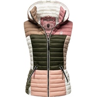 Navahoo Damen Steppweste leicht mit Abnehmbarer Kapuze Colourblocking-Stil Shadaa