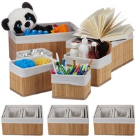 Relaxdays 24 x Aufbewahrungskorb Bambus, mit Stoffbezug, rechteckig, Regalkorb