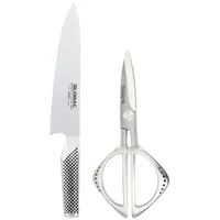 Global Küchenmesser-Sets G-2210-2 Stück Kochmesser und Schere, Edelstahl