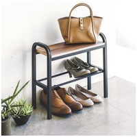 Yamazaki Schuhregal mit Holzbrett - Turm - Schwarz (4788)