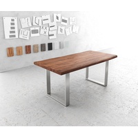 DeLife Esstisch Edge 180x90 XL Akazie Braun Edelstahl Schmal