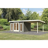 Karibu Gartenhaus Radeburg 2 terragrau 38 mm mit Anbaudach