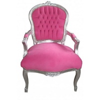 Casa Padrino Barock Salon Stuhl Mod1 Rosa / Silber