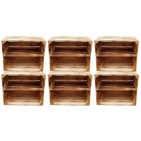 Teramico Obstkiste Holzkiste Weinkiste Geflammt Lang 50x40x30cm 6er SET,