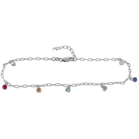 ZEEme Basic Fußkette Silber 925 rhodiniert mit bunten Kristallen