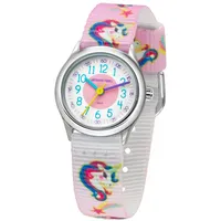 JACQUES FAREL Kinder-Armbanduhr Mädchen Einhorn Analog Quarz Metall Textilband
