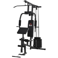 Homcom Kraftstation mit Rollenpolsterung Stahl Kunstleder Schwarz 148x108x207cm