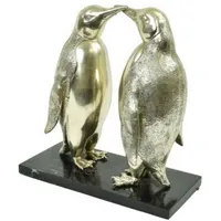 Casa Padrino Luxus Bronze Skulptur Pinguin Paar Silber /