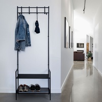 ETC Shop Garderobe mit Schuhschrank schwarz Jackenständer Metall Dogstation